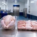 مقایسه بسته‌بندی مرغ کامل و قطعه‌بندی‌شده در خط تولید
